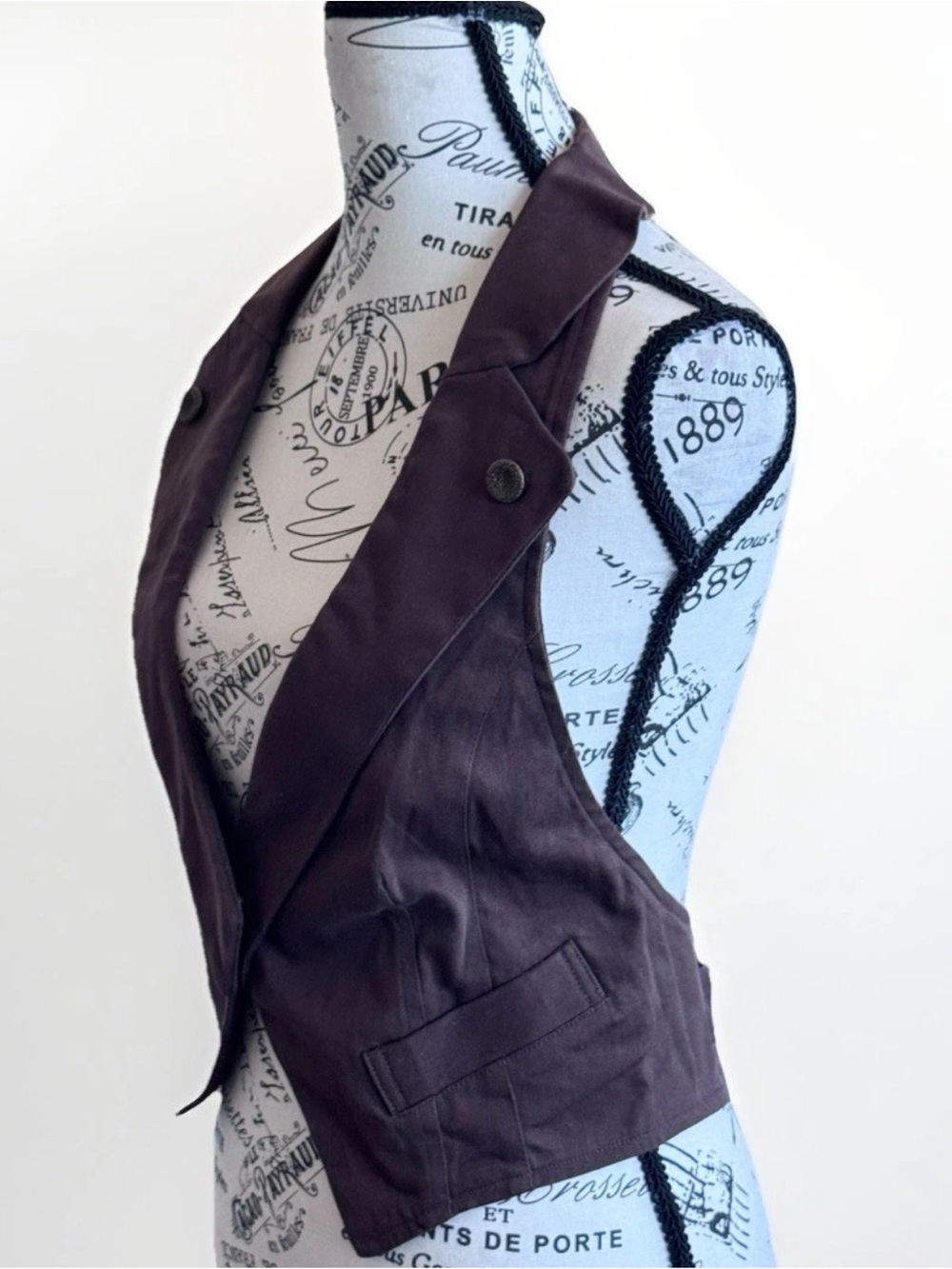 vintage Y2K charlotte russe Brown halter Top neck vest jacket one snap button - Picture 4 of 10